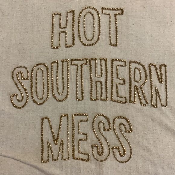 Judith March Sz Medium Hot Southern Mess bling tee/tunic w/crochet/lace sleeves - Picture 9 of 10